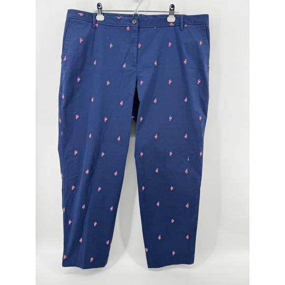 Talbots Pants - Talbots Relaxed Chino Pants Navy Blue Pink Flamingo Embroidered Women's Size 20W
